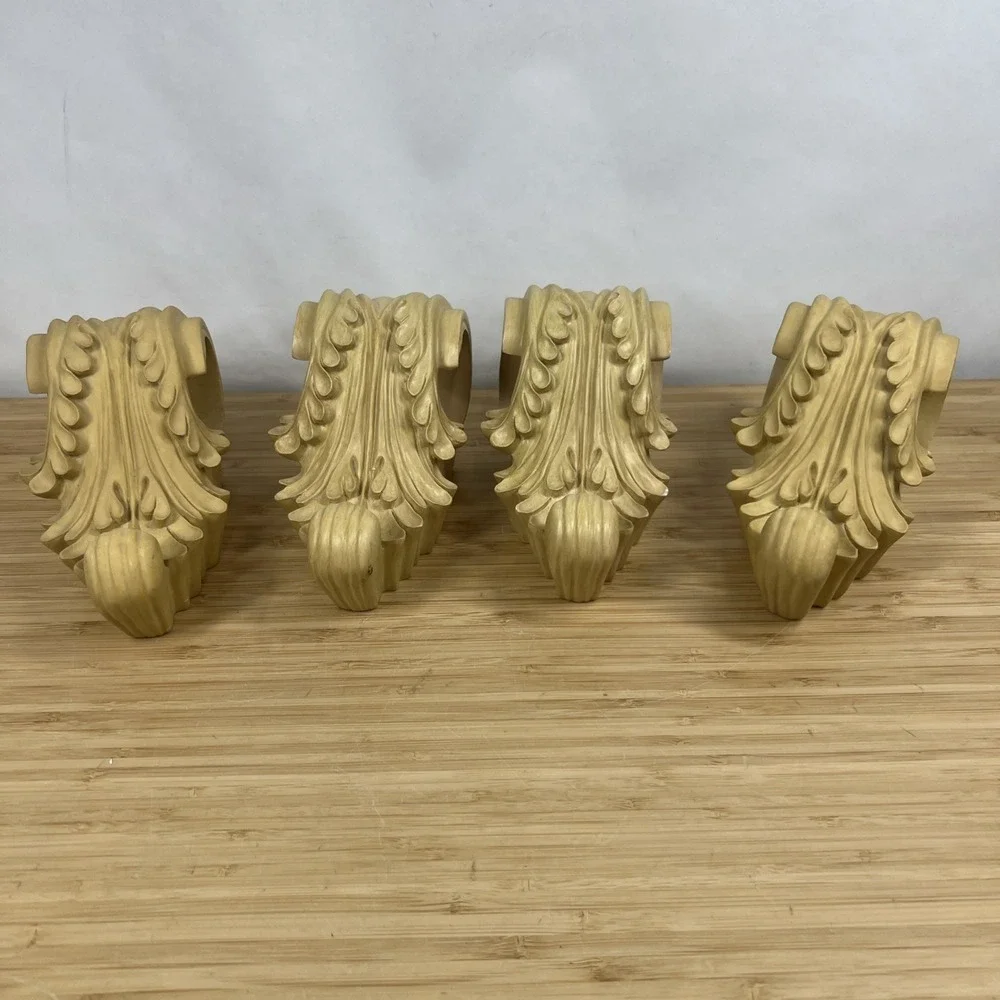 Set 4 Ornate Curtain Rod Brackets Acanthus Leaf Drapery Wall Mount Holders